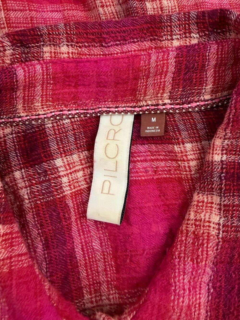 Anthropologie Pilcro Seamed Plaid Oversized Button Down Tunic Pink Size S - Picture 5 of 9